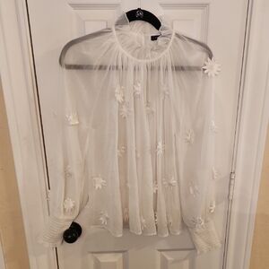 French Connection Aziza White Floral Long Sleeve Blouse, Sz XS